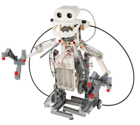 Robotics: Smart Machines kit model of a white mechanical crocodile robot with movable jaws and pincers.