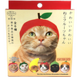 Cat Cap Blind Box Fruit showing an orange cat wearing a red apple fruit-themed cat hat in packaging.