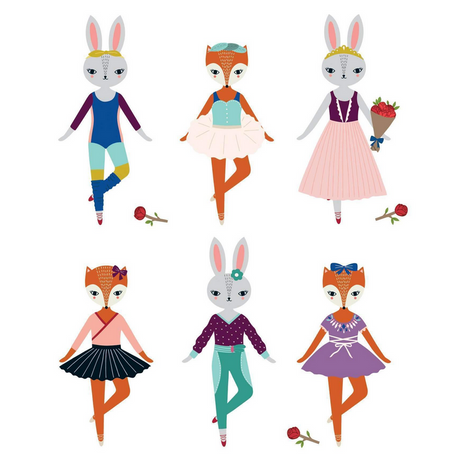Magnetic Woodland Ballet Set featuring six woodland animal ballerinas dressed in colorful dance outfits and accessories.
