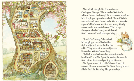 Brambly Hedge Spring Story showcasing a detailed, whimsical treehouse illustration from Jill Barklem’s 40th anniversary book.