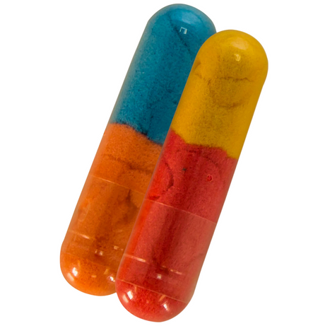 Two colorful Bath Beans Wild Animals capsules containing sponge toys that dissolve in warm bathwater.