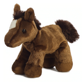 Chestnut Horse plush toy with soft brown fur, white forehead patch, and floppy pose for cuddling and decor.