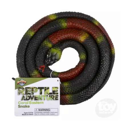 Eastern Coral Rubber Snake coiled toy with realistic texture and colors, perfect for reptile lovers aged 3 and up.