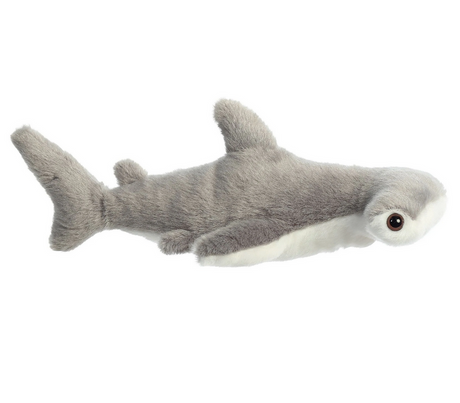 Hammerhead Shark Hamlet plush toy with grey and white soft fur, cute face, and realistic design, measuring 8 inches.