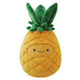 Pineapple plush toy with soft orange body and green leaves, featuring a cute smiling face for ages 3 and up.