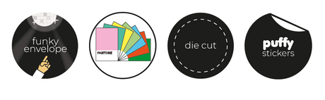 Bear Puffy Sticker Birthday Card showing a honey-loving bear puffy sticker with a die cut on a rainbow funky envelope.