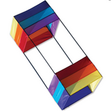 36" Box Kite Rainbow with vibrant rainbow nylon fabric and hardwood, fiberglass frame ready for flying in moderate winds.