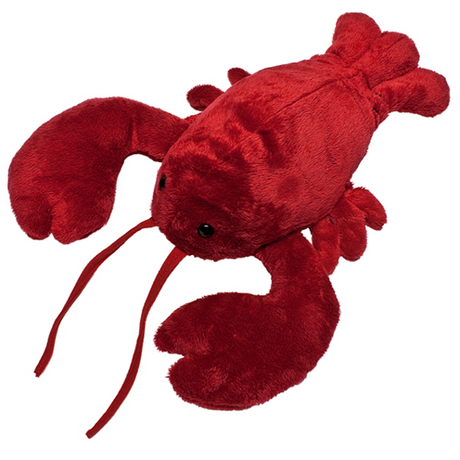 Lobster Lobbie 10in plush toy in bright red with black eyes, soft and cuddly, perfect for kids and collectors.