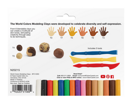 Modeling Clay | World Colors set with 6 blendable skin tones, 9 vibrant colors, and 3 plastic tools for creative play.