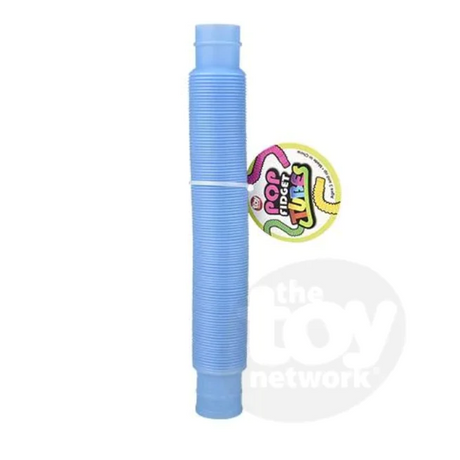 Blue Pop Tube toy with classic cracking sound, perfect for fidgety hands and fun play, sold individually.