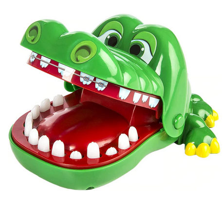 Crocodile Dentist game with large open jaws and white teeth ready for players to press and play.