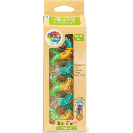 Imagine Tangle fidget toy in bright colors with rubberized, textured bumps for improved focus and tactile fun.