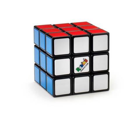 Rubiks Cube molded plastic puzzle with colorful sides and no stickers, perfect for ages 8 and up.
