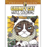 Grumpy Cat Hates Color Coloring Book cover features intricate, detailed artwork of the iconic grumpy feline for advanced colorists.