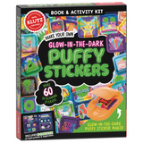 Make Your Own Glow in the Dark Puffy Stickers kit with 60 unique 3D glowing stickers and press tool for kids ages 6 and up.
