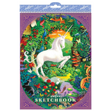Unicorn Sketchbook with colorful unicorn illustration surrounded by vibrant forest animals and plants on the cover.