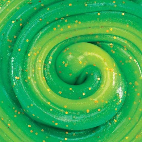 Hypercolors Magic Dragon Thinking Putty swirling in green and yellow with sparkling bronze flecks and heat-sensitive color change.