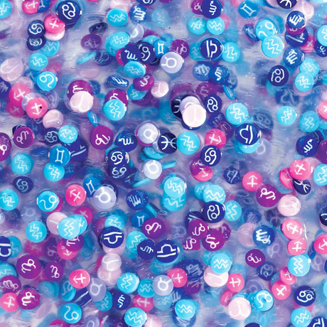 Trendsetters Horoscope Thinking Putty with colorful zodiac symbol beads in a vibrant galaxy-inspired putty.