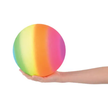 Playground Ball | 5 inch Neon held in hand, lightweight rainbow PVC ball perfect for kids’ playground fun and playtime.