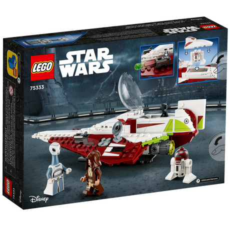 LEGO Star Wars Obi Wan Kenobi's Jedi Starfighter set with minifigures, stud shooters, and R4-P17 droid figure.