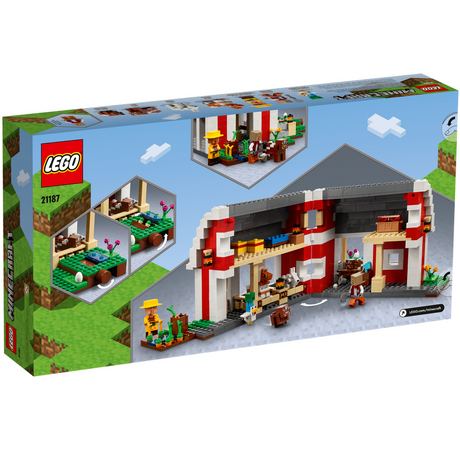 LEGO Minecraft The Red Barn set with barn, animals, farm vegetables, and Minecraft characters for ages 9 and up.