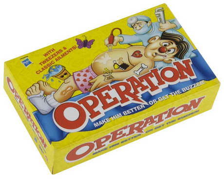 World's Smallest Operation game box featuring classic Cavity Sam artwork with colorful design and game title.