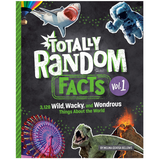Cover of Totally Random Facts Vol 1 featuring wild animals, space, volcano, and a ferris wheel with colorful design.