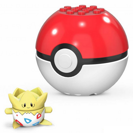 Mega Construx Pokemon Ball with buildable Togepi figure and red and white Poké Ball display stand.