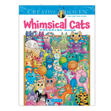 Whimsical Cats Coloring Book cover features colorful playful cat illustrations in a fun, decorative style by Angela Porter.