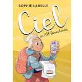Cover of Ciel in All Directions showing a cheerful non-binary character holding papers and a smartphone against yellow rays.