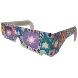 Holiday Specs | Star of David paper glasses with colorful star designs and patented lenses creating Star of David light effects.