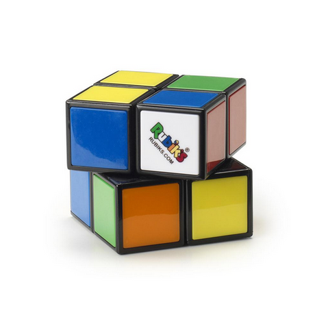 Rubiks 2x2 cube showing colorful stickers and smooth twisting mechanism for challenging brain teasers.