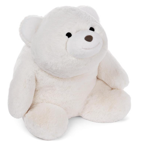 Snuffles | White Large jumbo plush bear with soft white fur and cuddly crescent design, perfect for hugging and snuggling.