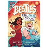 Besties: Find Their Groove book cover with two girls dancing joyfully at a school dance in colorful dresses.