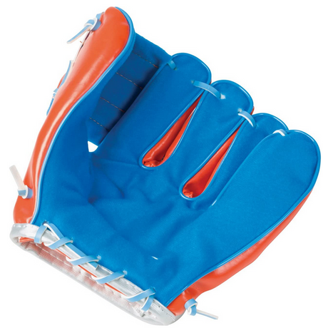 Easy Catch Ball & Glove showing colorful blue and orange child's Velcro glove designed for beginner catch players.