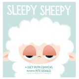 Sleepy Sheepy book cover featuring a wide-awake sheep by Lucy Ruth Cummins and Pete Oswald.