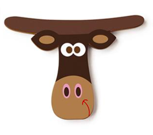 Wooden Letter T shaped like a cute cartoon bull face with brown tones from Scratch wooden door letters collection.