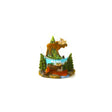 Maine Moose Snowglobe with glass globe and poly-resin base featuring a moose and forest scene, approx. 3 inches tall.