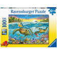 100pc Swim with Sea Turtles Puzzle with colorful sea turtles swimming underwater, designed for kids ages 6 and up.
