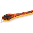 Rainbow Boa stuffed animal with soft colorful fur, golden belly, and reddish brown spotted body, 54 inches long.