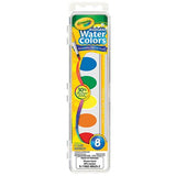 Watercolors set with 8 vibrant washable paints and paintbrush in clear plastic case for kids creative fun and easy clean-up.