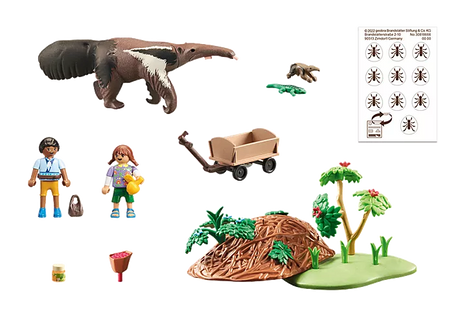 Wiltopia Anteater Care set with anteater, baby, anthill, two children figures, handcart, and removable ant stickers.