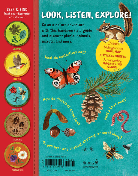Backpack Explorer: On the Nature Trail book cover with butterfly, pine cone, insects, and nature discovery activities for kids.