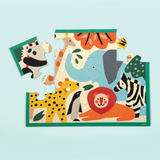 12pc Zoo Puzzle Pouch featuring thick puzzle pieces with colorful exotic animals in a reusable zippered pouch.