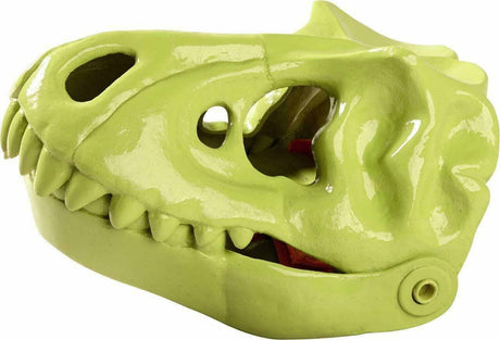 Dinosaur Sand Glove in green shaped like a dinosaur head shovel for digging and outdoor play.