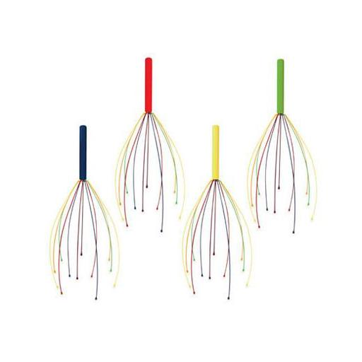 Four assorted colored Head Massager tools with soft-tipped stainless-steel tips and anodized aluminum handles.