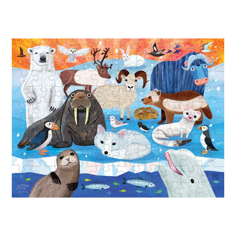 100pc Arctic Above & Below Doublesided Puzzle featuring colorful arctic animals on ice and ocean background.
