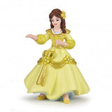 Beauty Belle figurine wearing an elegant yellow princess dress with floral details and braided brown hair.