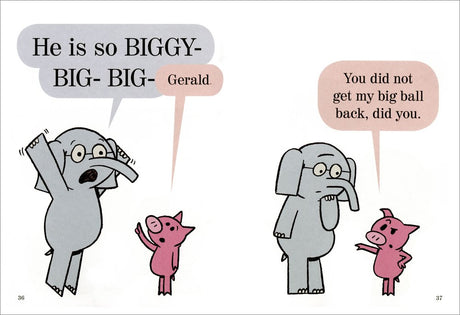 Illustration from Elephant & Piggie A Big Guy Took My Ball! showing Gerald and Piggie discussing a lost ball.