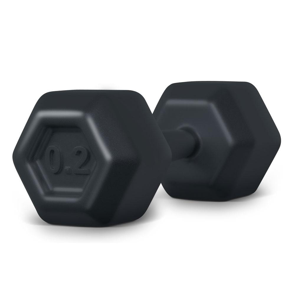 Black hexagonal-shaped Dumbell Rattle with smooth natural grips, safe for babies with no BPA or phthalates.